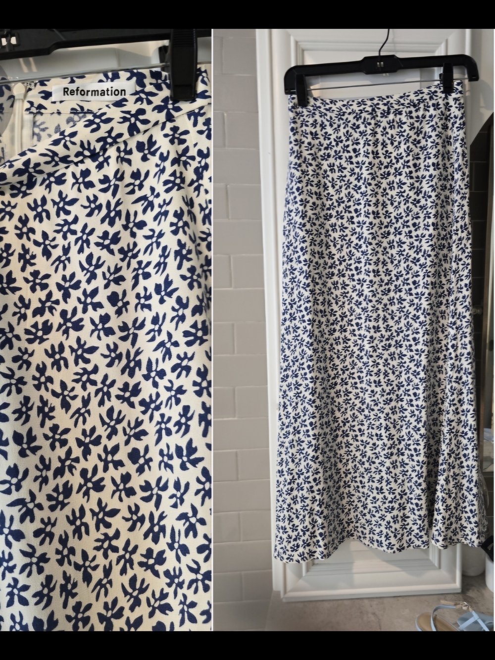 Reformation Navy and White Floral Maxi Skirt
